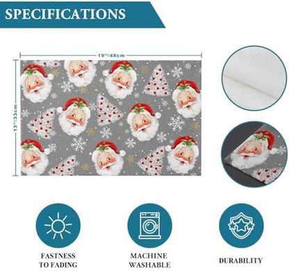 Grey Christmas Placemats Set of 6, Santa Claus Merry Christmas Tree Heat Resistant Washable Table Place Mats Winter Snowflake Cotton Table Linens Party Holiday Decor for Kitchen Dining Outdoor Indoor