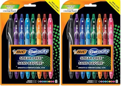 BIC Gelocity Quick Dry Colored Gel Pens, 0.7mm, Black Ink Pens, Pack of 16