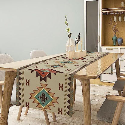 Aztec Southwest Table Runner,Ethnic Geometric Table Runners Dresser Scarves Table Setting Decor for Garden Farmhouse Wedding Party Holiday Dinner Home 13x120 Inch