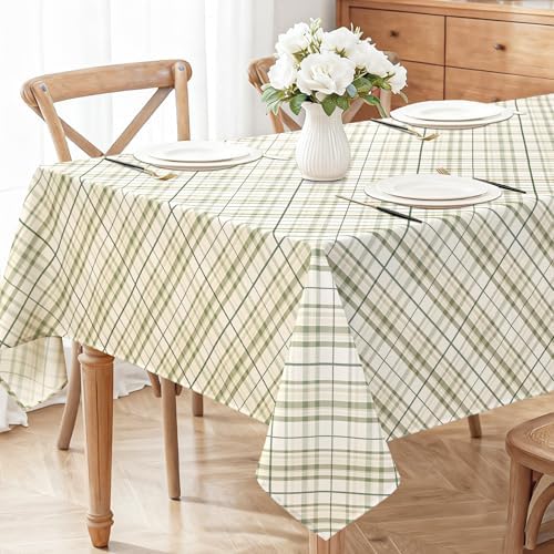 DWCN Checkered Tablecloth, 60 x 120 Inch, Rectangular, Sage Green and White