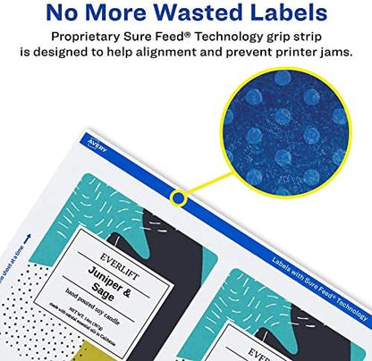 Avery® Matte White Rectangle Labels, Sure Feed® Technology, 3-1/3" x 4", 300 Matte White Printable Labels