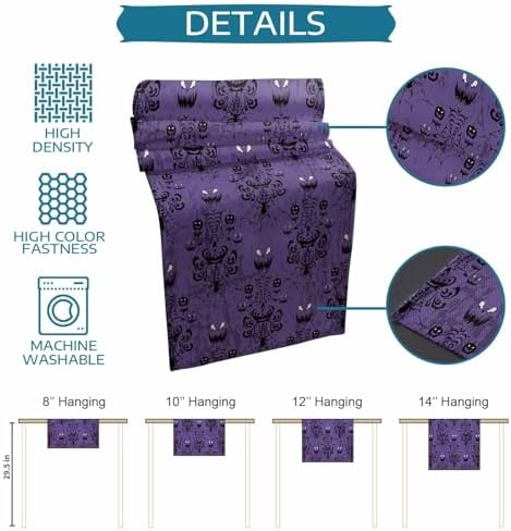 Halloween Haunted Table Runner Dresser Scarf 13 x 72 Inch Purple Black Ghost House Mansion Table Runners Non-Slip Heat Resistant Kitchen Dining Table Decor for Halloween Holidays Indoor Outdoor