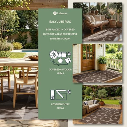 Lahome Semi Circle Easy Jute Rugs for Entryway, Tan 3x5 Washable Rug