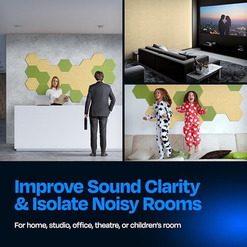 Acoustic Panels 12-Pack Soundproof Wall Panels 14"X12.1"X0.4" Sound Panels High Density Sound Dampening Panels - [Cancun Sand Hexagon]