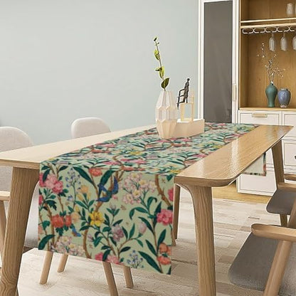 William Morris Floral Table Runner, Birds Butterflies and Bees Botanical Flower Original Design Print Table Runner for Home Party Dining Room Kitchen Decor 13x60 Inch