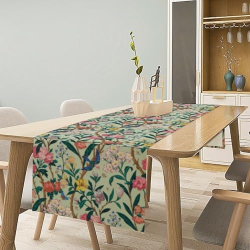William Morris Floral Table Runner, Birds Butterflies and Bees Botanical Flower Original Design Print Table Runner for Home Party Dining Room Kitchen Decor 13x36 Inch