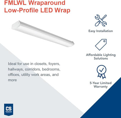 Lithonia Lighting 4 Foot LED Light Fixture, Low-Profile LED Wraparound Flush Mount Ceiling Light, 3500K Neutral White, MVOLT, 48-Inch (FMLWL 48 835 ZT MVOLT)