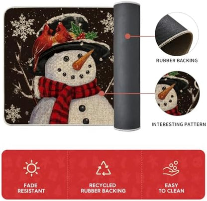Artoid Mode Black Snowman Let It Snow Snowflake Christmas Kitchen Mats Set of 2, Winter Home Decor Low-Profile Kitchen Rugs for Floor - 17x29 and 17x47 Inch