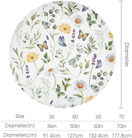 Watercolor Wildflowers Tablecloth, Summer Daisy Lavender Eucalyptus Branches Leaves Print Table Cover for Tea Party Weddings Indoor Outdoor Dining, 36x36in