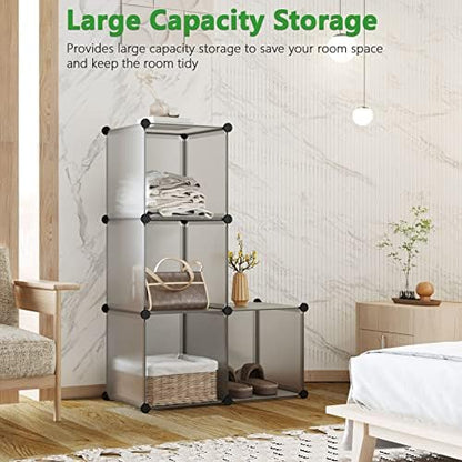 C&AHOME Plastic Cube Storage Organizer, 4-Cube Shelves Units, Grey