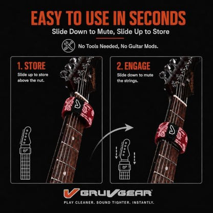 Gruv Gear Fret Wrap & Guitar Mute, Fretwrap for Acoustic, Electric & Bass | String Dampener Recording, Tapping & Practice Accessory (1 Pack, Large Bandana Red, Fits 6 String Bass, 8 String Guitar)