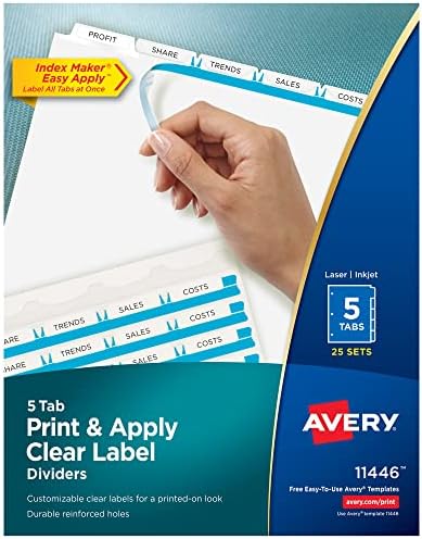 Avery Index Maker Clear Label Dividers, 5-Tab, White, 150 Sets