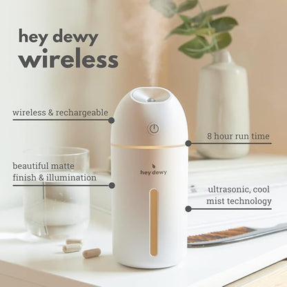 Hey Dewy Wireless, Rechargeable, Self-Care, Skin-Nourishing, Hydrating, Portable Cool Mist Humidifier (Blush)