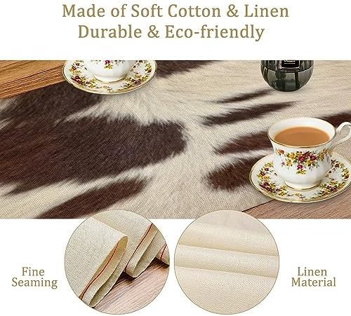 Cow Print Table Runner, Brown Cowhide Print Western Style Table Runner Country Farmhouse Cottage Cow Patten Table Decoration for Home Kitchen Dining, 13x90 Inch