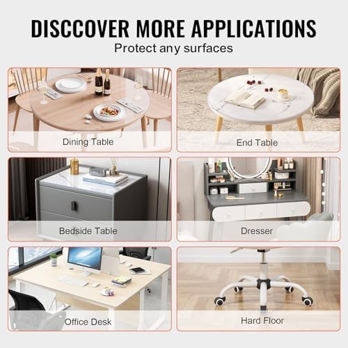 VEVOR Plastic Table Cover, 48 x 48 Inch 2.0 mm Thick Clear Round PVC Desk Mat Protector, Waterproof & Easy Cleaning Tablecloth for Office, Dresser, Dining Room, Night Stand
