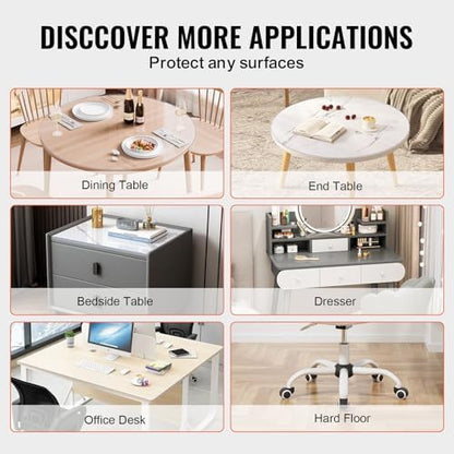 VEVOR Plastic Table Cover, 48 x 48 Inch 2.0 mm Thick Clear Round PVC Desk Mat Protector, Waterproof & Easy Cleaning Tablecloth for Office, Dresser, Dining Room, Night Stand