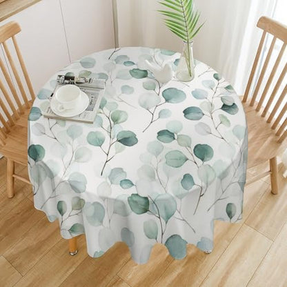 Eucalyptus Leaf Tablecloth, Spring Botanical Sage Green Watercolor Floral Plant Branches Print Table Cloth for Home Kitchen Dining Outdoor Patio Wedding Decor, 60x60in