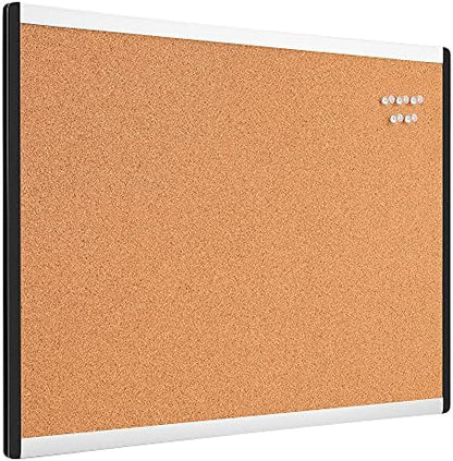 Amazon Basics Cork Bulletin Board, 23" x 17", Lightweight, Easy to Mount, Aluminum/Plastic Frame