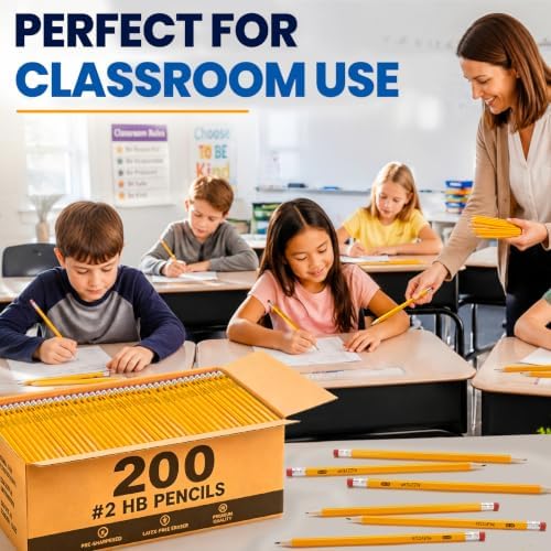 Pre-Sharpened Pencils Bulk Wood-Cased #2 HB Pencils 200 Count 24 Sharpeners