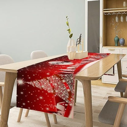 Merry Christmas Table Runner Red Snowflakes ,Xmas Ball Ornaments Snow Red Table Runners for Dinning Table,Snowflake Sparkle Kitchen Decor,Holiday Dinner Decoration-13x60 Inch