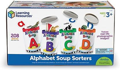 Learning Resources Alphabet Soup Sorters - 208 Pieces, Ages 3+, Early Phonics Manipulatives, ABCs, Alphabet Awareness & Recognition, Alphabet Soup Games