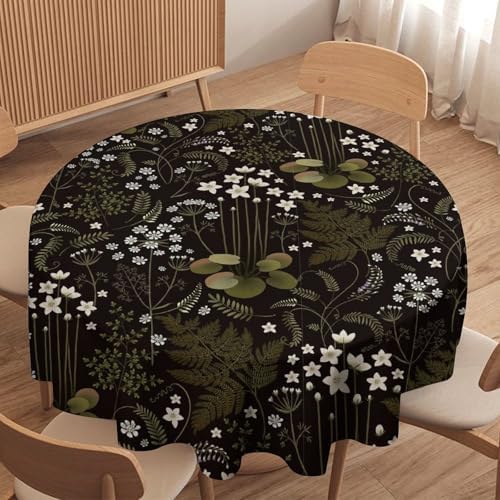 Woodland Field Tablecloth, Rustic Forest Wild Flower Herb Fern Farmhouse Natural Floral Table Cloth for Picnic Party Dining Room Home Decor, 60x60in