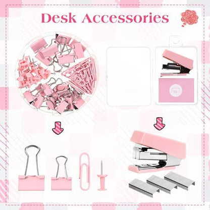 Eersida 58 Pcs Bow School Supplies Set, Pink Pencil Pouch Pens