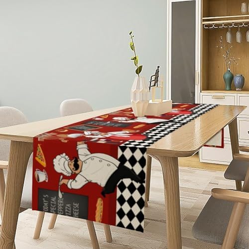 Chef Table Runner,Farmhouse Decor Burlap Table Runners for Party Wedding, Chef Decorations for The Kitchen, Chef Kitchen Decor 13x90in