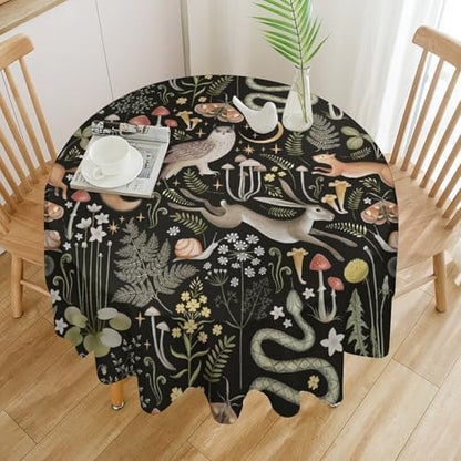 Retro Forest Curtains, Fairy Tale Woodland Wild Animals Moths Owl Snake Cartoon Flowers Mushroom Farmhouse Holiday Tablecloths for Home Kitchen Party Dinner Decor, 50x50in