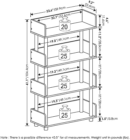 Furinno Turn-N-Tube 4-Tier Black Storage Shelves with Side Panels, Book Shelf, Display Shelf, for Organization and Storage, Living Room, Home Office, Black Espresso