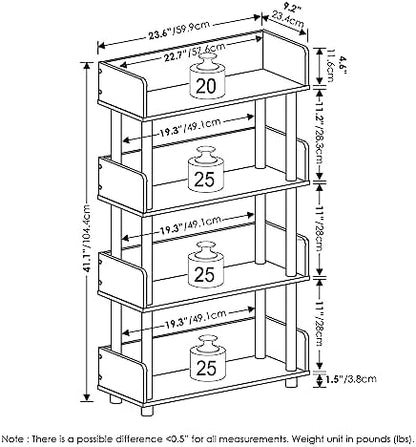 Furinno TURN-N-TUBE 4-Tier Display Shelf, Storage Shelves, Book Shelf, Open Shelves with Rounded Corner Top Edges, for Organization and Storage, Living Room, Home Office, Walnut