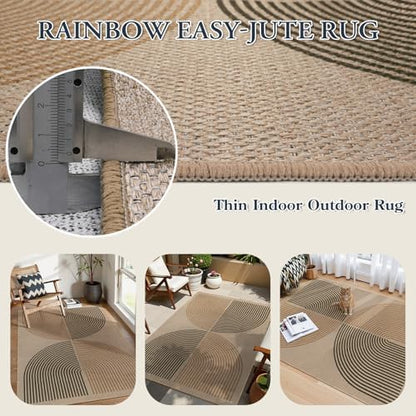 Lahome Modern Rainbow Easy Jute Office Rug, 4x6 Machine Washable Area Rugs