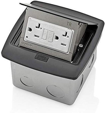 Leviton Pop-Up Floor Box with 20 Amp, Tamper-Resistant Self-Test GFCI Outlet, PFGF2-MB, Black