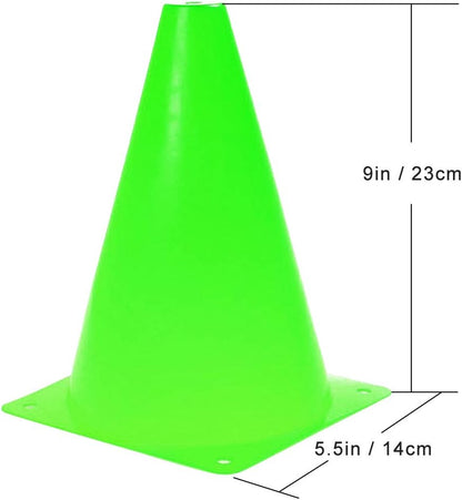 9 Inch Plastic Training Traffic Cones, Sport Cones, Agility Field Marker Cones for Soccer Basketball Football Drills Training, Outdoor Activity or Events - (Set of 10, 12, 15 or 24, 4 Colors)