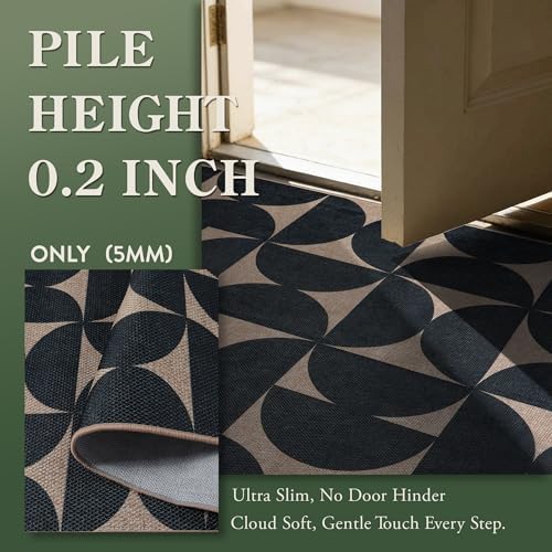 Lahome Semi Circle Front Porch Rug, Black 3x5 Easy Jute Outdoor Patio Rug