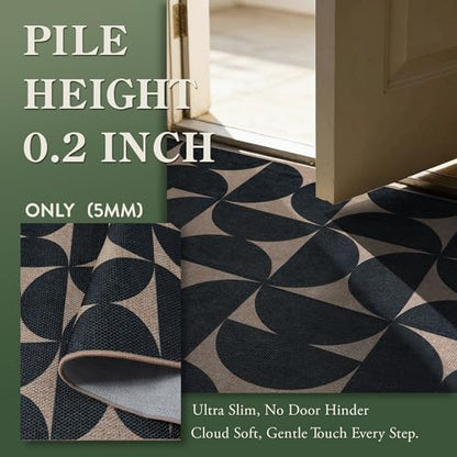 Lahome Semi Circle Front Porch Rug, Black 3x5 Easy Jute Outdoor Patio Rug