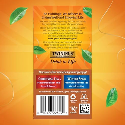 Twinings Gingerbread Joy Black Tea Individually Wrapped Bags, 20 Count (Pack of 1), Ginger & Cinnamon, Caffeinated, Enjoy Hot or Iced, 20 Teabags