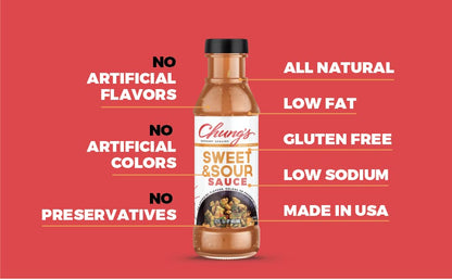 Chung's Sweet and Sour Sauce for Egg Rolls & Asian Appetizers | Low Sodium - Low Fat - Gluten-Free | Dipping & Marinade Sauce | Made in the USA, 12 FL. Oz (Pack of 2)