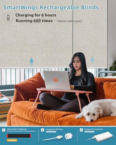 SmartWings Motorized Smart Roller Shades, 100% Blackout Safari Cream