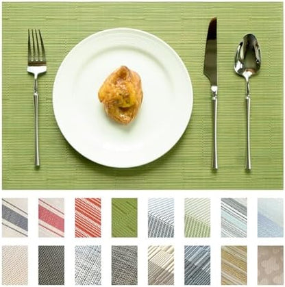 Placemats Set of 6 Vinyl/Plastic Woven Place Mats for Kitchen Table Indoor/Outdoor Washable Placemat Wipeable Dining Table Mats (Oliver Green,6)