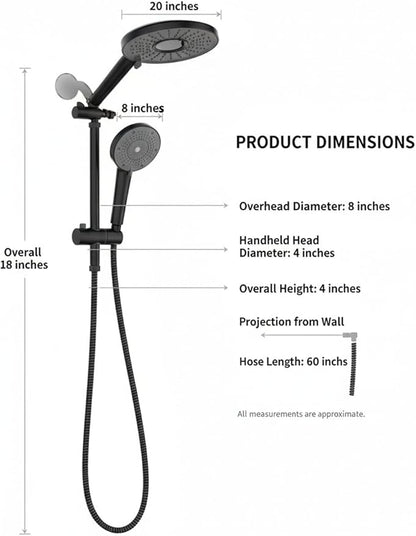 Shower Head with Filters - High Pressure Shower Filter Heads for Hard Water with Handheld - Dual Filtration Removes Chlorine, Fluoride, Heavy Metals (Black)