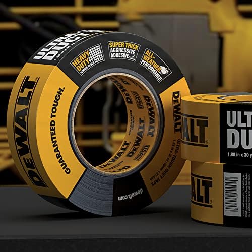 DEWALT Ultra Tough Duct Tape, 1.88 in x 10 yd, Heavy Duty, Ultra Strong, Aggressive Adhesive, All-Weather, 12-Pack, Black