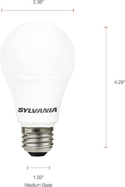 Sylvania LED A19 Light Bulb, 75W Equivalent, Efficient 12W, Medium Base, Frosted Finish, 1100 Lumens, 5000K, Daylight - 4 Pack (78100)