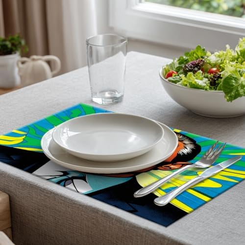Batmerry American Election Man Linen Placemats Set of 6, Yellow Hair Suit Green Background Washable Table Mats for Kitchen Table Thickened Heat Insulation Dining Set Indoor Outdoor 12X18 in