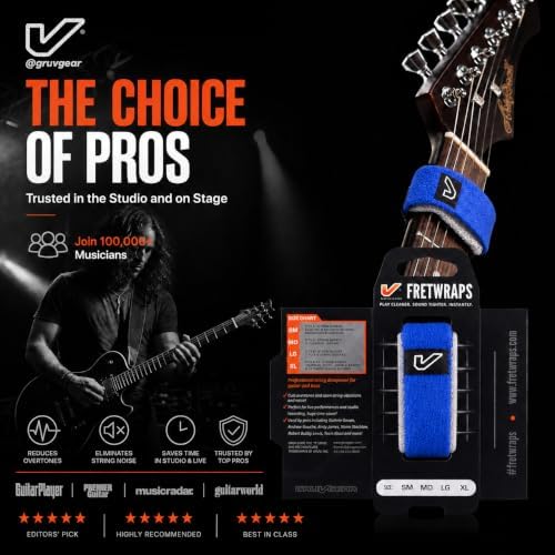 Gruv Gear Fret Wrap & Guitar Mute, Fretwrap for Acoustic, Electric & Bass | String Dampener Recording, Tapping & Practice Accessory (1 Pack, Large Blue, Fits 6 String Bass, 8 String Guitar)