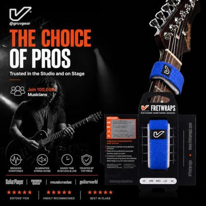 Gruv Gear Fret Wrap & Guitar Mute, Fretwrap for Acoustic, Electric & Bass | String Dampener Recording, Tapping & Practice Accessory (1 Pack, Large Blue, Fits 6 String Bass, 8 String Guitar)