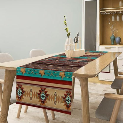 Aztec Southwest Table Runner,Ethnic Style Design Geometric Table Runners Dresser Scarves Table Setting Decor for Garden Farmhouse Wedding Party Holiday Dinner Home 13x60 Inch