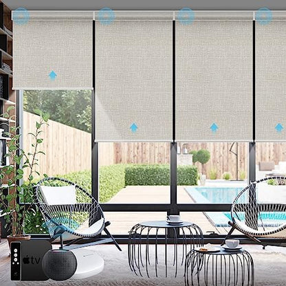 SmartWings Motorized Smart Roller Shades, 100% Blackout Safari Cream