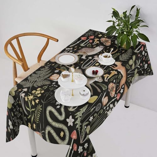 Retro Forest Curtains, Fairy Tale Woodland Wild Animals Moths Owl Snake Cartoon Flowers Mushroom Farmhouse Holiday Tablecloths for Home Kitchen Party Dinner Decor 55x75in