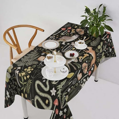 Retro Forest Curtains, Fairy Tale Woodland Wild Animals Moths Owl Snake Cartoon Flowers Mushroom Farmhouse Holiday Tablecloths for Home Kitchen Party Dinner Decor 60x90in